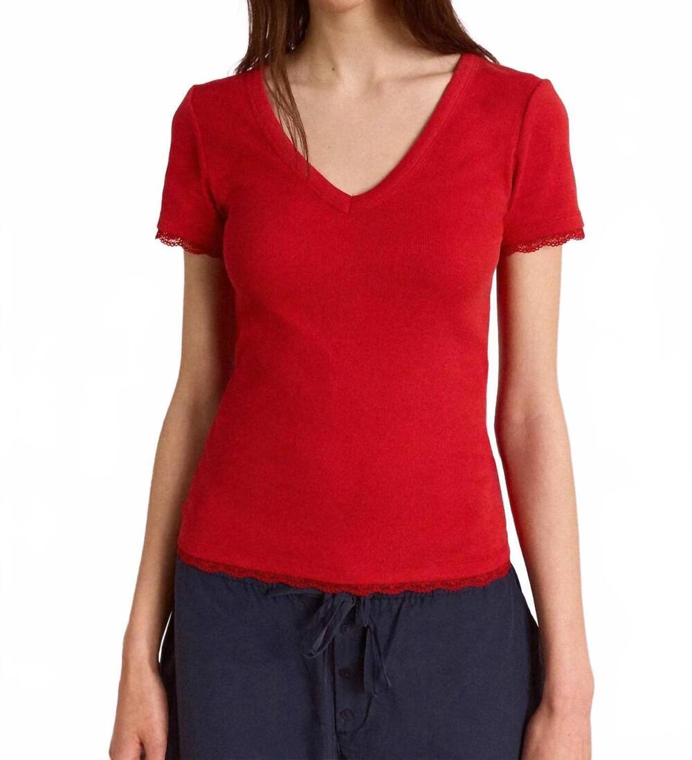 NEW DAMSON MADDER paige v-neck tee in red